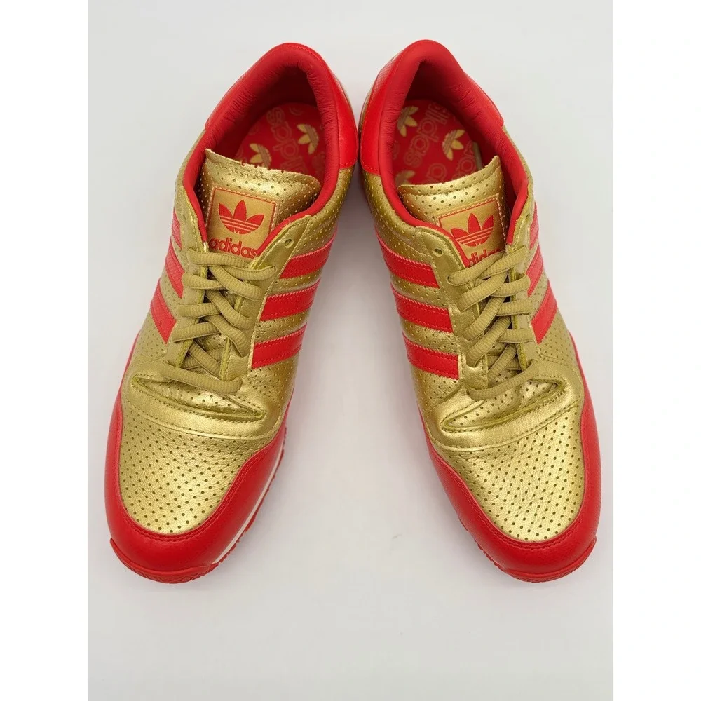 Adidas Metallic Gold Red Perforated Leather Low Top Sneakers Mens 11 SHW 675001